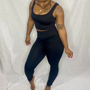 Joni Black Ribbed Pants Set with Chevron Top